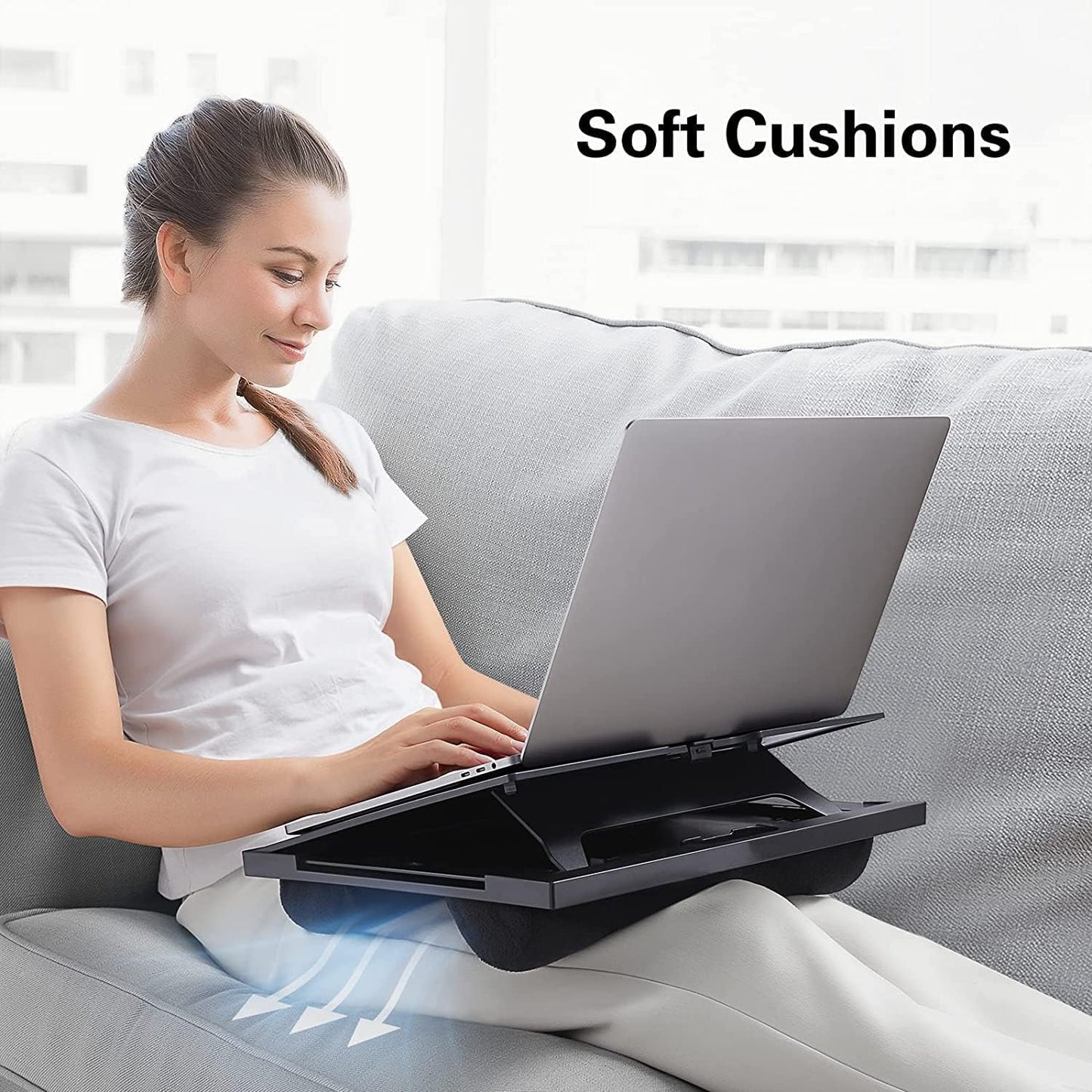 HUANUO Adjustable Lap Desk - with 6 Adjustable Angles, Detachable Mouse Pad, & Dual Cushions Laptop Stand for Car Laptop Desk, Work Table, Lap Writing Board & Drawing Desk on Sofa or Bed
