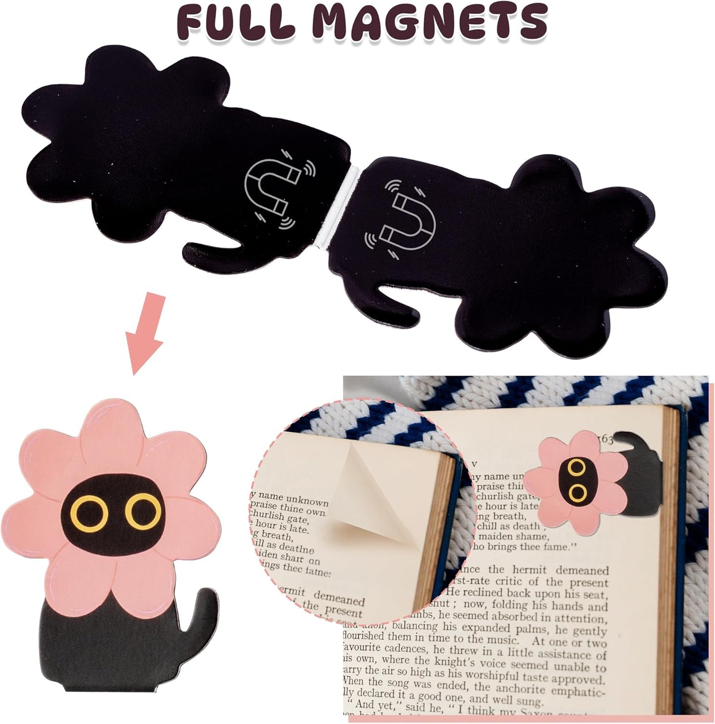 Black Cat Magnetic Bookmarks - 12PCS Assorted Cute Black Cat Book Markers Clip Set for Book Lovers Women Teachers Students Reading Cat Meme Bookmarks for Home Office School Cafe Bookstore