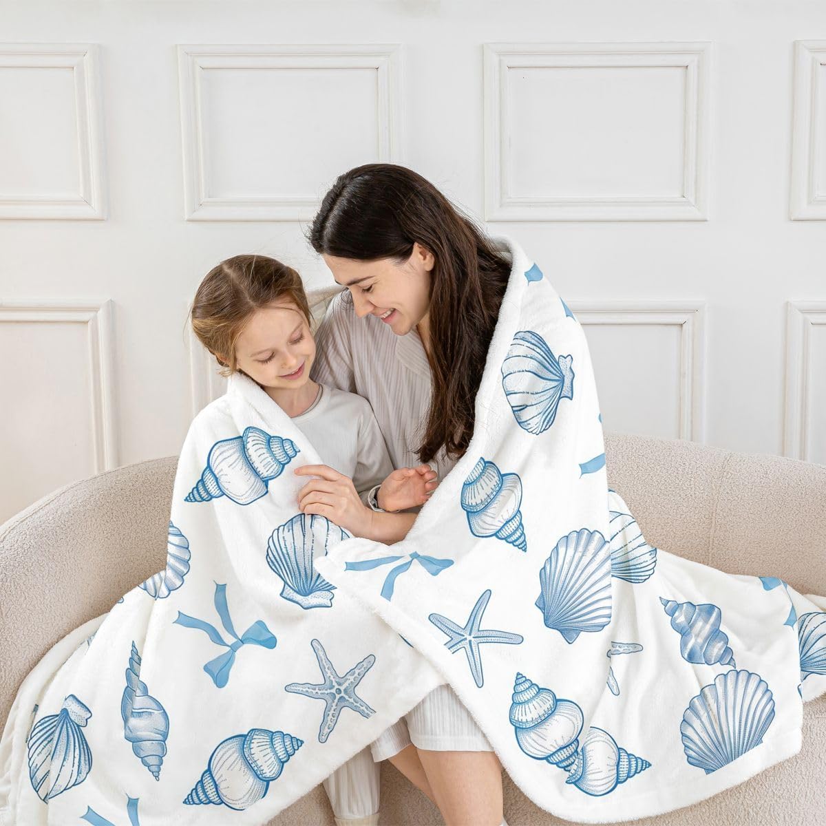 Feelyou Starfish Shell Sherpa Throw Blanket for Couch Coastal Sealife Super Soft Cozy Fleece Nautical Beach Blanket for Winter, Plush Throw Summer Ocean Baby 30"x40" All Season