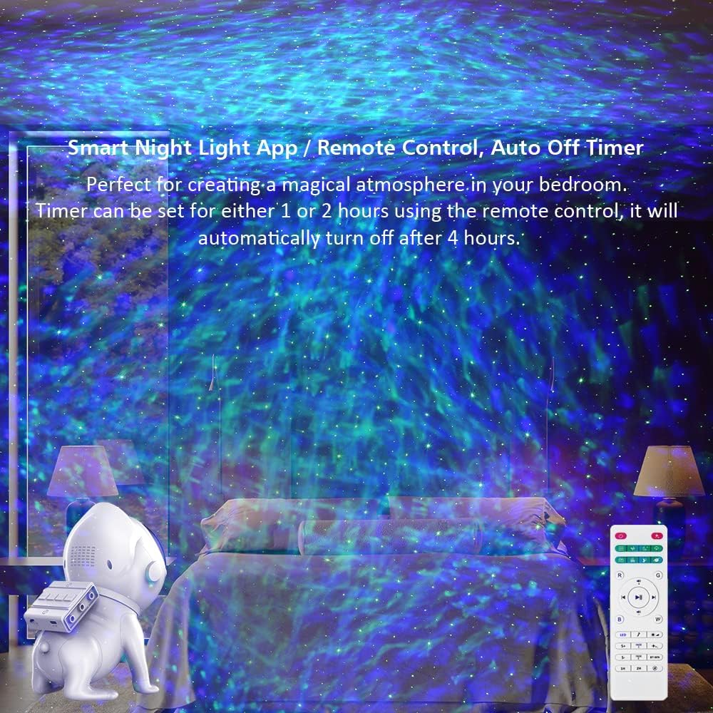 Space Dog Astronaut Star Projector - 21 Color Modes, Bluetooth Speaker, White Noise, Ocean Wave Bedroom Night Light Projector for Kids Teen Boys Teen Girls