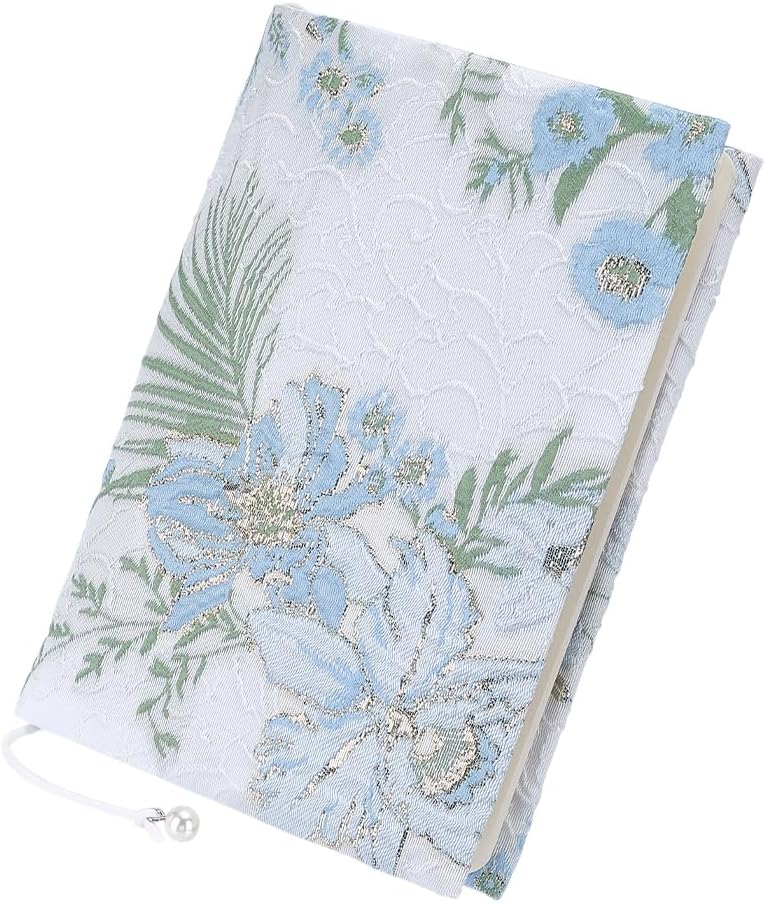 FINGERINSPIRE A5 Cloth Book Covers 8.46x6.37inch Light Blue Flower Pattern Fabric Book Protector Books Sleeves Cloth Books Protector for Notebooks Textbooks Bibles Novels Journals