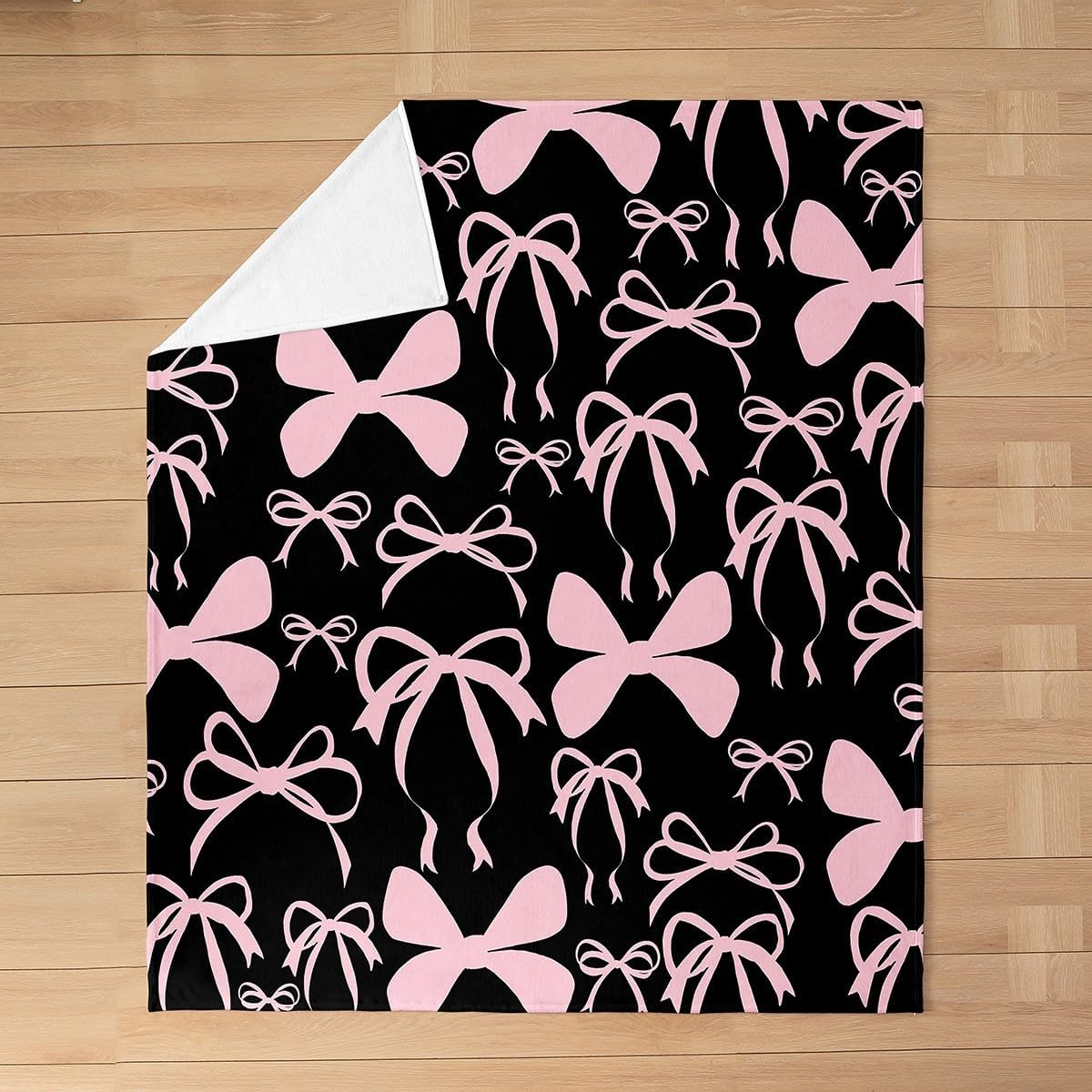 Feelyou Bow All Season Bed Blanket Boys Girls Throw 50"x60" Black Pink Girls Bow Plush Throw Blanket for Kids Women Men Ultra Soft Cute Bowknot Flannel Fleece Blanket Kawaii Bow Blanket
