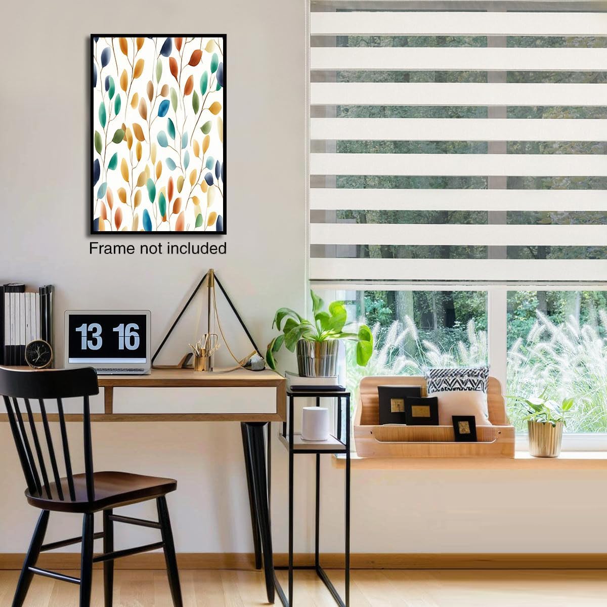 GDJSMIN Watercolor Abstract Branches Wall Art, Orange Green Leaves Pattern Poster For Reading Room Living Room Decor 12X 16 Inch Unframed