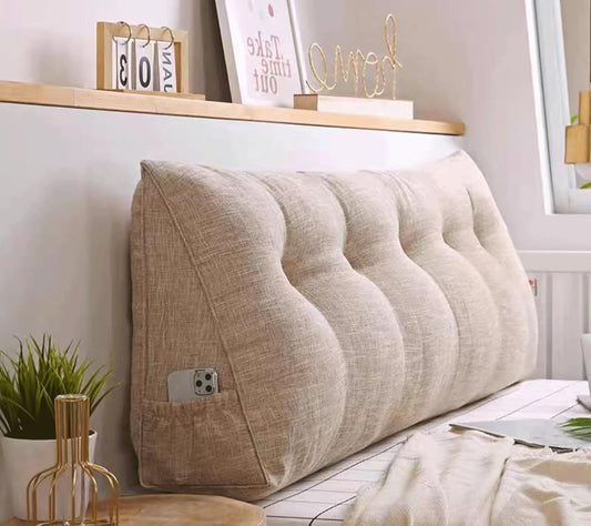 Triangular Headboard Pillow Wedge Reading Bed Rest Pillow Linen Cotton Bolster for Daybed Backrest Positioning Support Cushion with Removable Cover(Size:120x50x20cm,Color:A)