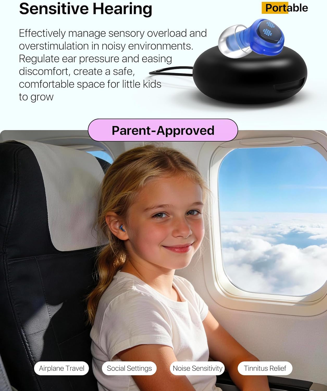Kids Ear Plugs (6–12 Years), Reusable Silicone Noise Reduction Earplugs for Kids & Adults with Small Ears, 26dB Hearing Protection for Noise Sensitivity, Focus, Travel, Concerts, 4 Sizes + Carry Case