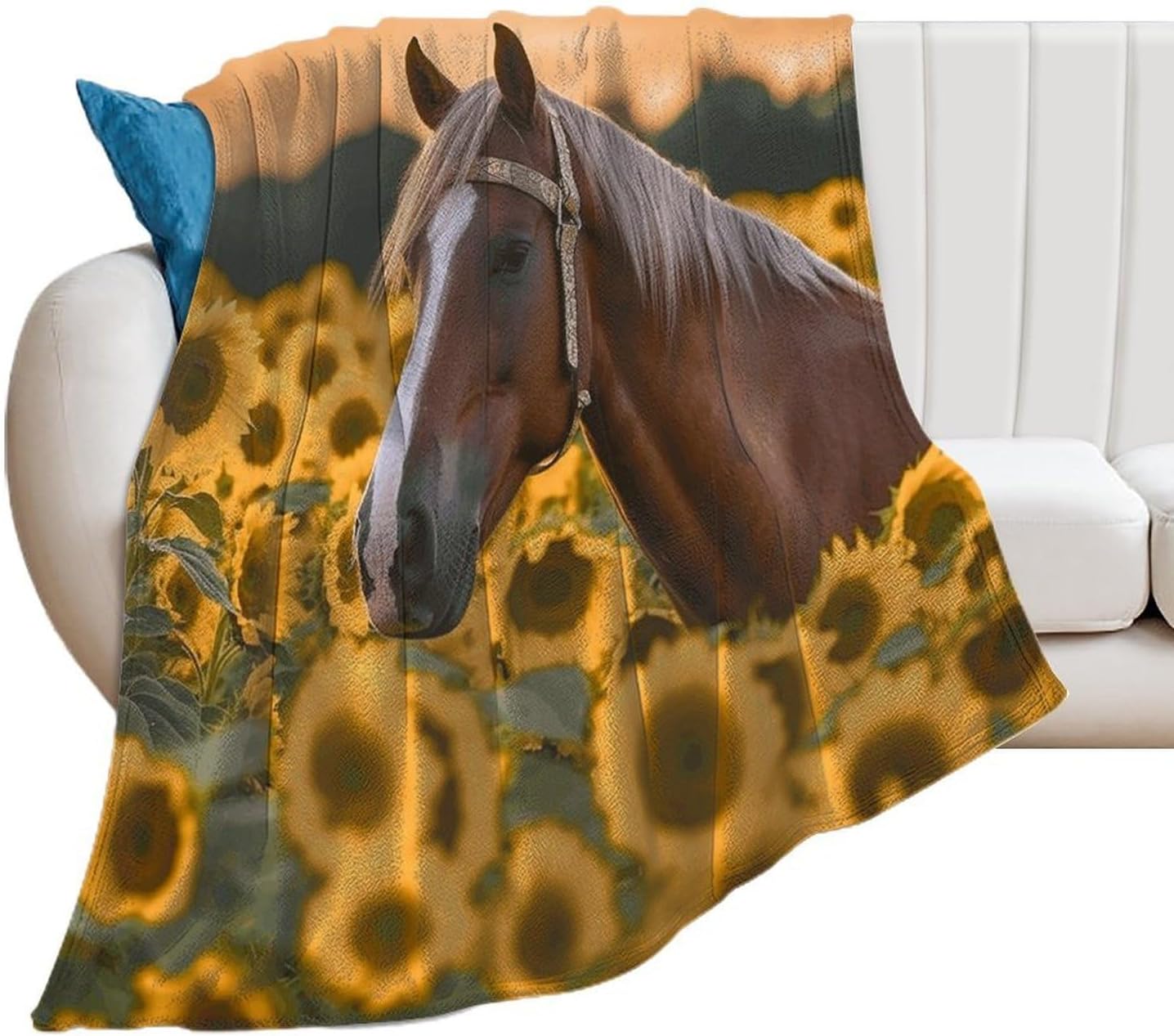 Yellow Sunflower Horse Throw Blanket for Couch Super Soft Warm Lightweight Throw Blankets Cozy Flannel Bed Blanket Cute Decorative Blankets for All Seasons Home Decor Gift 30"*40"（76 * 100cm）