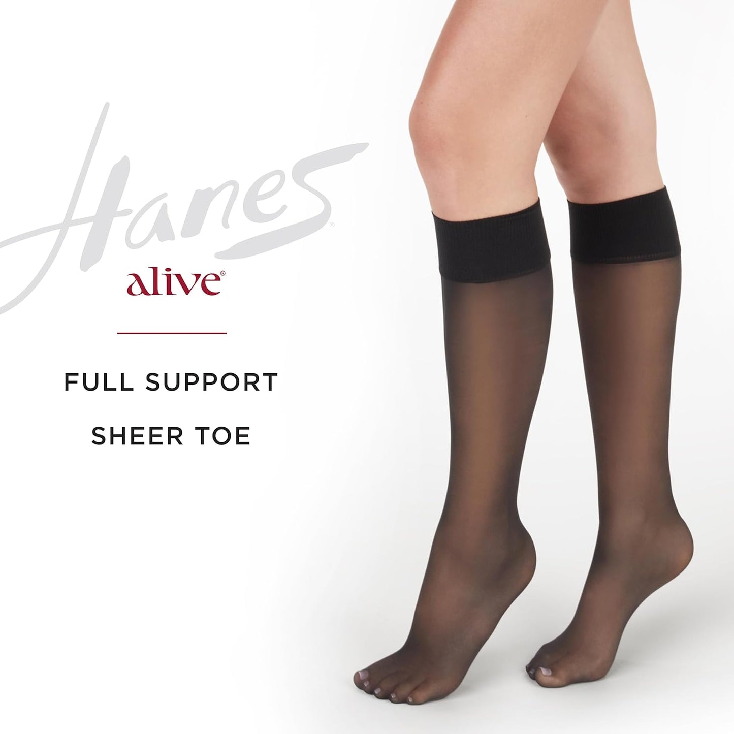 Hanes Alive Women's Full Support Sheer Toe Knee High Stockings