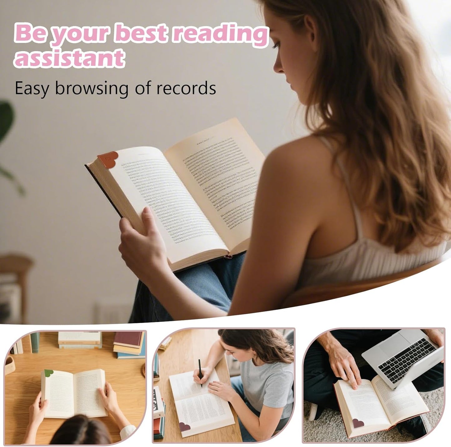 2Pcs Personalized Leather Heart Bookmark with Initial, 26 Letters Custom Corner Page Book Mark for Reading Women, Book Lovers, Teachers, Students, Cute Book Accessories Gifts(Green+Light Brown, L)