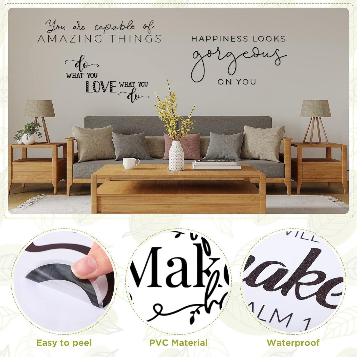 Ctosree 9 Pcs Vinyl Wall Stickers Inspirational Saying Wall Decals Motivational Saying Murals Large Removable Quote Stickers Positive Lettering Word Home Decal for Office School Dorm(Classic)