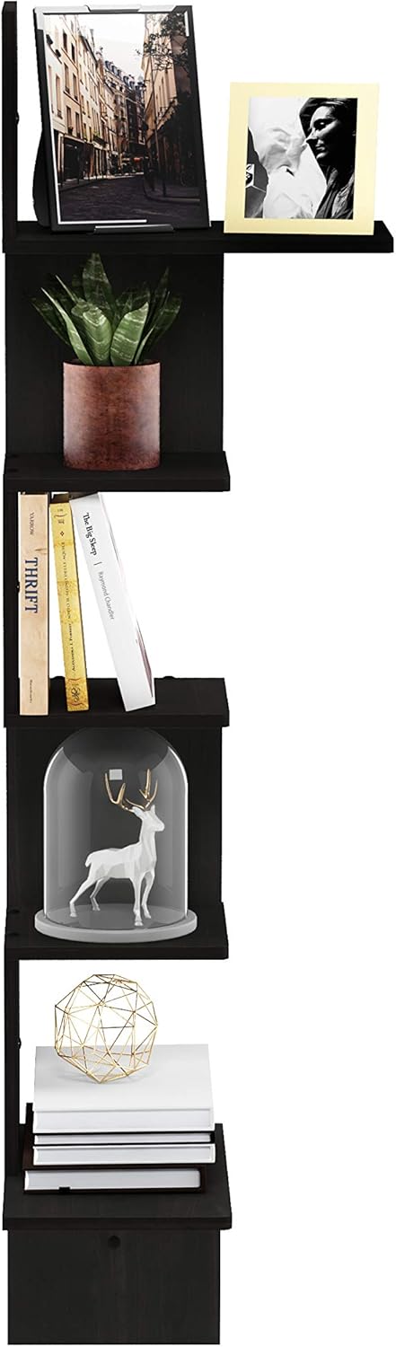 Furinno Rossi Wall Mounted Shelves, 5-Tier Rectangle, Espresso/Black
