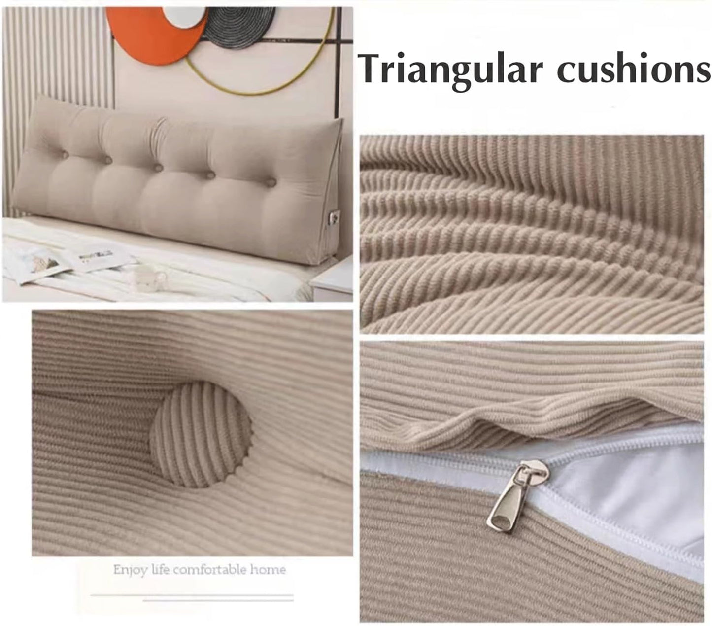 Headboard Cushion Triangular - Soft Large Comfy Reading Pillows for Beds Sofas - Back Lumbar Bolster Support Pillow - Bedroom Wedge Cushions(Size:150x50x20cm,Color:Light Gray)