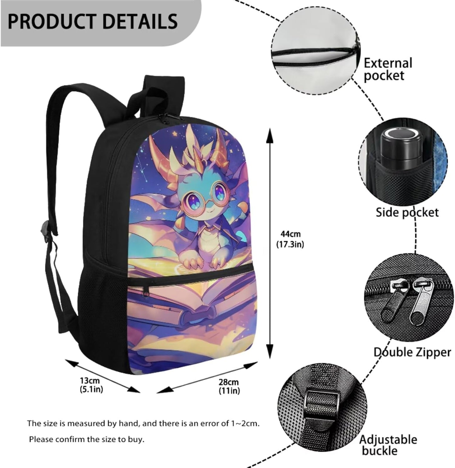 Dragon Backpack for Girls 4-in-1 Back to School Set, Dragon Read Book Design Backpack with Lunch Box, Pencil Case & Water Bottle Sleeve for Kids Age 8-10 Elementary Bookbags