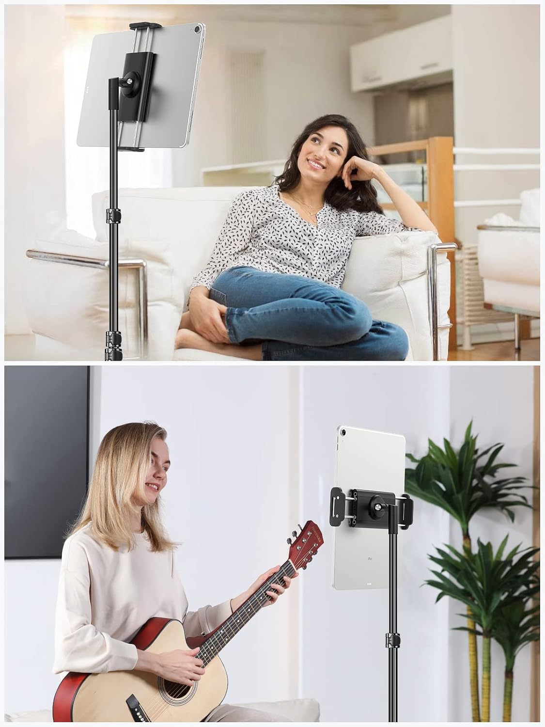 elitehood Aluminum iPad Stand Tripod, 65'' Adjustable Tablet Tripod Holder, 360 Degree Rotating iPad Holder Stand for Floor, Compatible with 4.7-13" Tablets and Phones