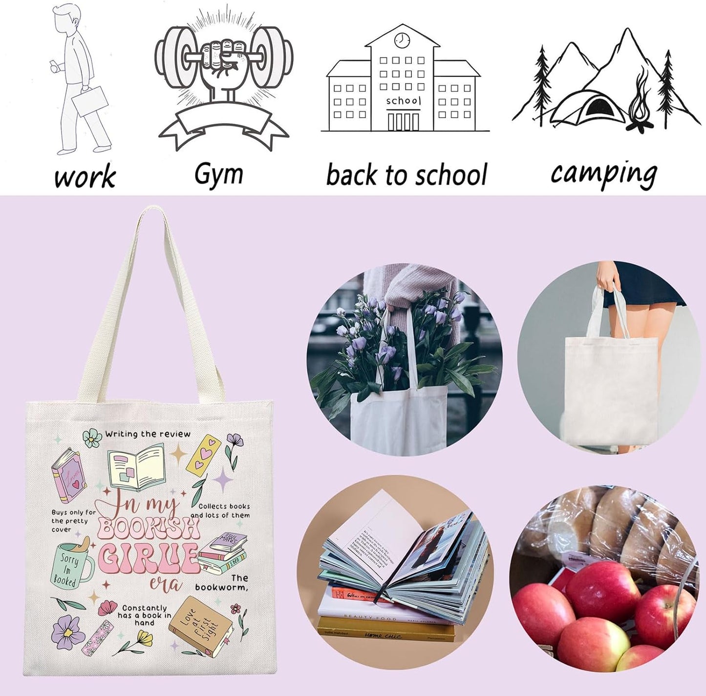 ENSIANTH In My Bookish Girlie Era Romance Reader Tote Bag, Bookaholic Gift for Book Lovers, Bookish Social Club Handbag