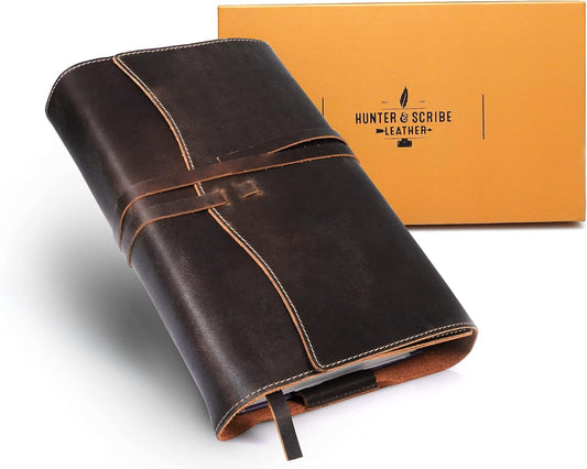 Hunter & Scribe Leather Book or Bible Cover for Men and Women - Handcrafted Genuine Top Grain Buffalo Leather - Christian Gifts - Large Bible Cover - Large Book Cover