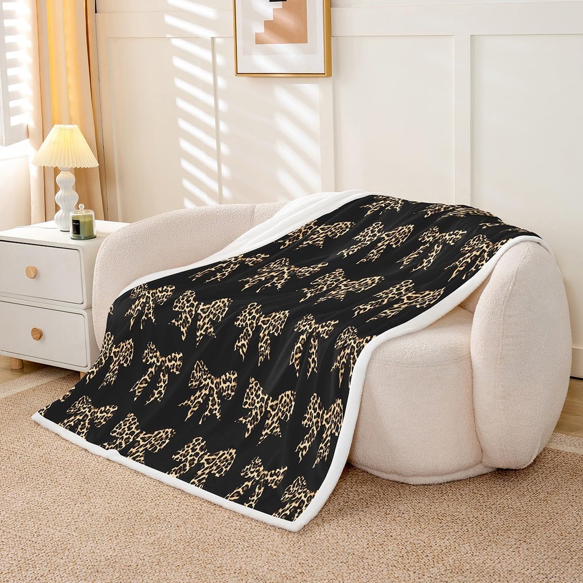 Erosebridal Cheetah Bow Blanket Throw 50x60,Coquette Bowknot Throw Blanket for Kids Boys Girls Women,Brown Abstract Leopard Print Fuzzy Fleece Blankets