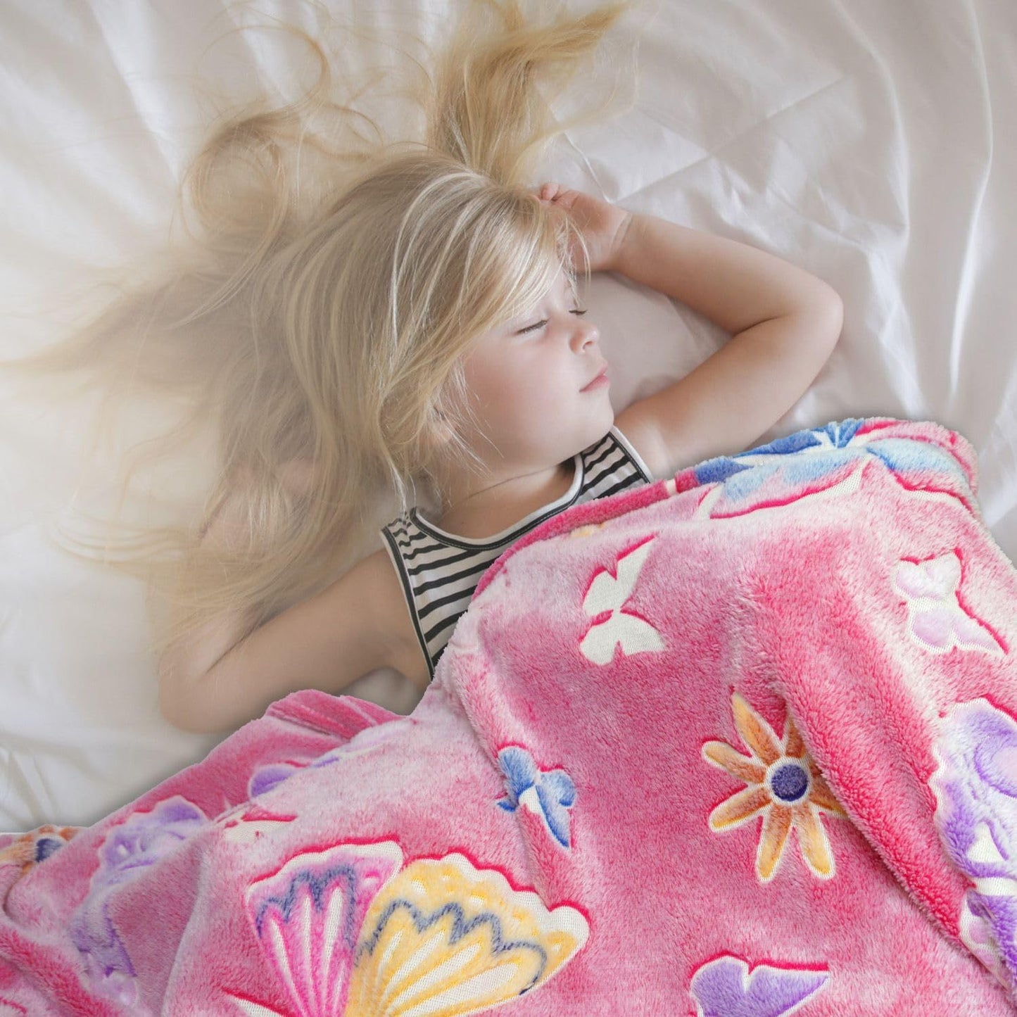 Glow in The Dark Pink Butterfly Blanket for Girls Fuzzy Cozy Warm Soft Fleece Glowing Throw for Couch Bed Sofa Unique Birthday Gifts Blankets for Teens(Butterfly,50X60)