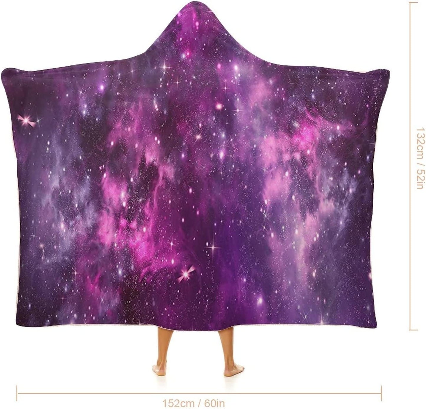 Throw Blankets, Purple Decor Wearable Hooded Blanket for Adults, Nebula Gas Cloud Deep Dark in Outer, Soft Warm Cozy, 60 x 80inches, Studying Reading Snuggling Napping Office, Purple