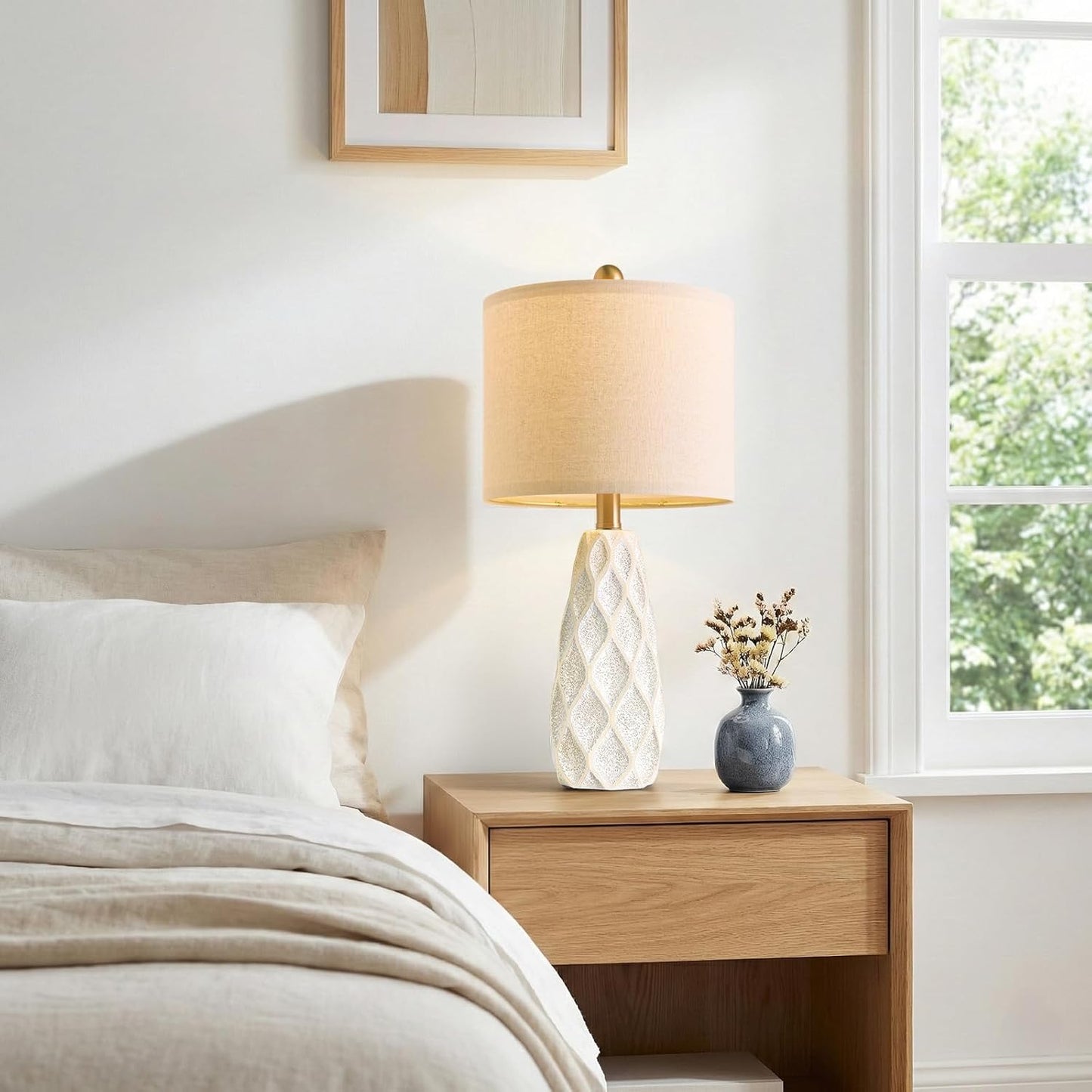20.75" Small Table Lamps for Living Room Bedroom Lamps Set of 2 Ceramic Modern Boho Bedside Lamps Night Stands Farmhouse Vintage Nightstand Lamp Reading Light Home Office Dorm Desk Deco Gifts, White