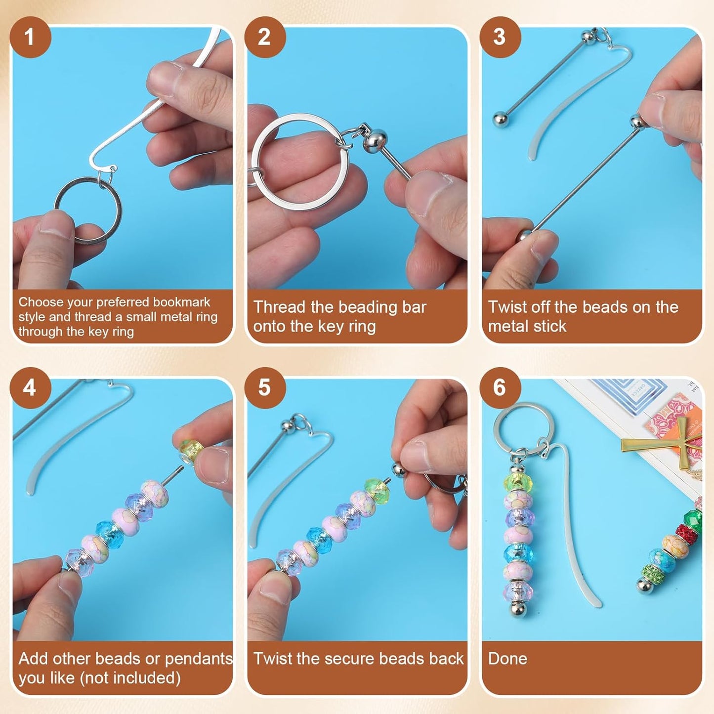10 Pcs Beadable Bookmark Making kit Blanks DIY Metal Bookmarks with 5 Gold Cross & 5 Gold Wing Charms, Beaded Craft Jewelry Making Kit for Book Lovers, Includes Storage Box