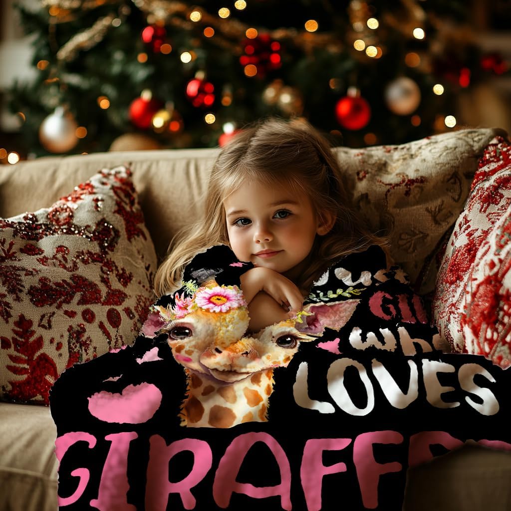 Just A Girl Who Loves Giraffes Blanket Lightweight Cozy Flannel Fleece Throw Blanket Best Gift Home Decor for Bed Couch Outdoor Camping 60"x50" M for Teens