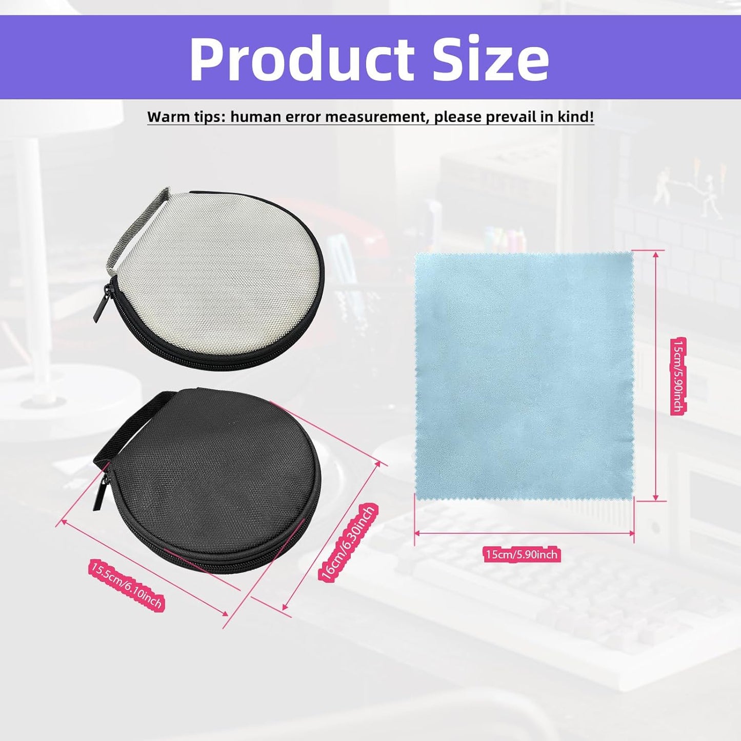 4Pac CD Case DVD Storage with Microfiber Cleaning Cloth, 20 Capacity Portable CD Storage Wallet Holder Round Binder Oxford Disc Cases Organizer for Car Home