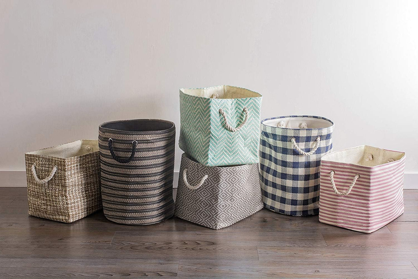 DII Woven Paper Storage Bin, Geo Diamond, Gray, Medium Rectangle