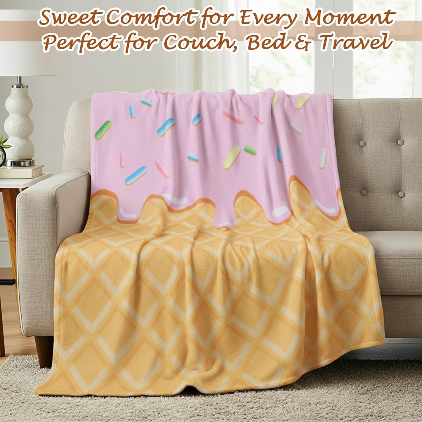 6 Pack Ice Cream Throw Blankets Cute Dessert Flannel Blanket Soft Cozy Aesthetic Throw for Couch Bed Dorm Room Decor Ice Cream Party Favors Summer Party Gifts