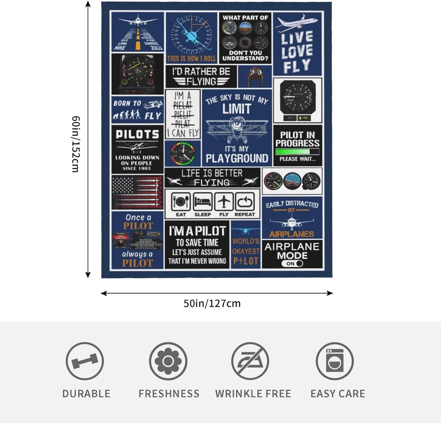 Pilot Blanket, Pilot Gifts for Him Men-Aviation Gifts for Kids,Travel Blanket Airplane, Birthday Gifts for Aviator Gift Ideas Throw Blanket for Bed Sofa 60"x50"