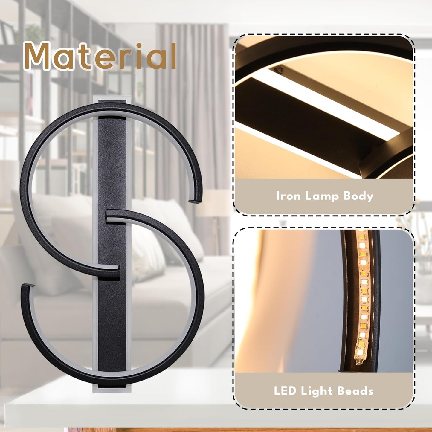 23.6" LED Ceiling Light, 2-Ring Modern Flush Mount Light, 55W Matte Black, Dimmable 3000–6000K, with Remote and Voice Control, Ceiling Light Fixture for Bedroom, Living Room, Dining Room