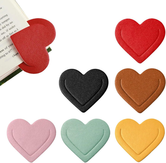 6 Pieces Leather Heart Bookmarks, Cute Corner Bookmark, Book Page Marker Clip Reading Gifts for Women Teachers Students, Book Lovers Accessories for School Office Home Supplies