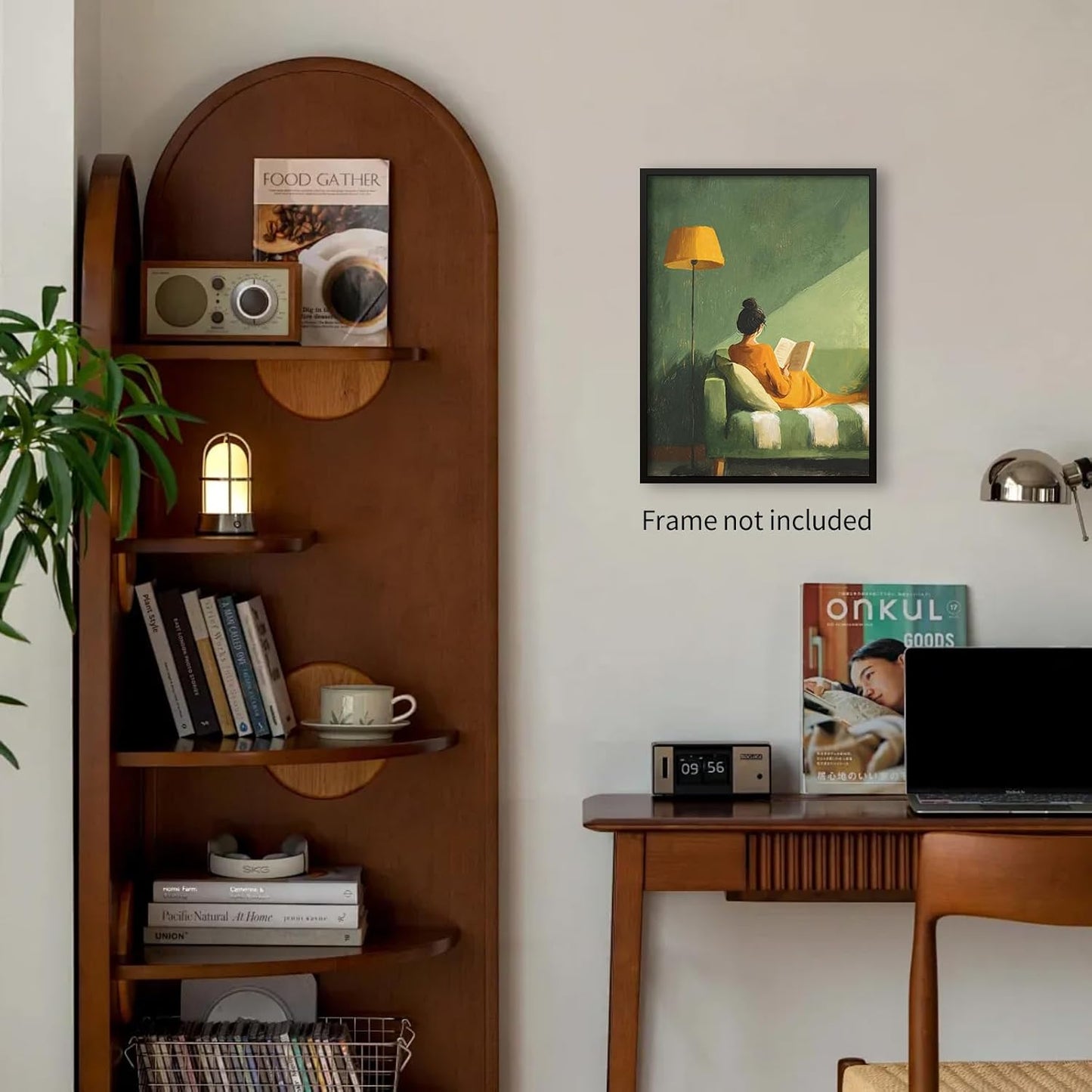 MWZUPQ Female Reading Book Poster Green Trendy Minimalist Book Wall Art Modern Vintage Aesthetic Canvas Prints Library Living Room Dorm wall decor 16X24 inch Unframed
