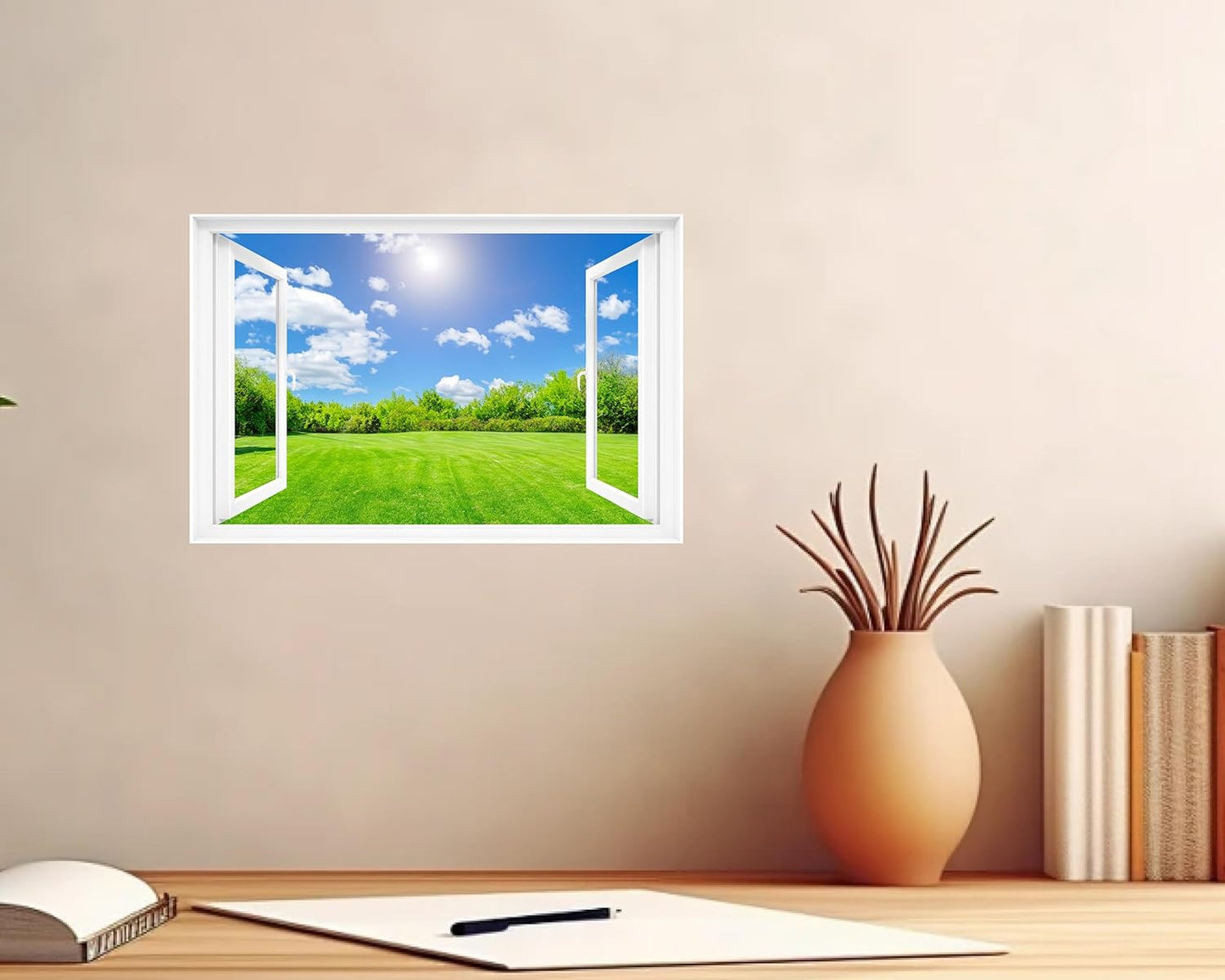 Fake Window Decal - 24"x16" Vinyl Wall Art | Nature Landscape Scene Mural Sticker | Peel & Stick Removable Decor