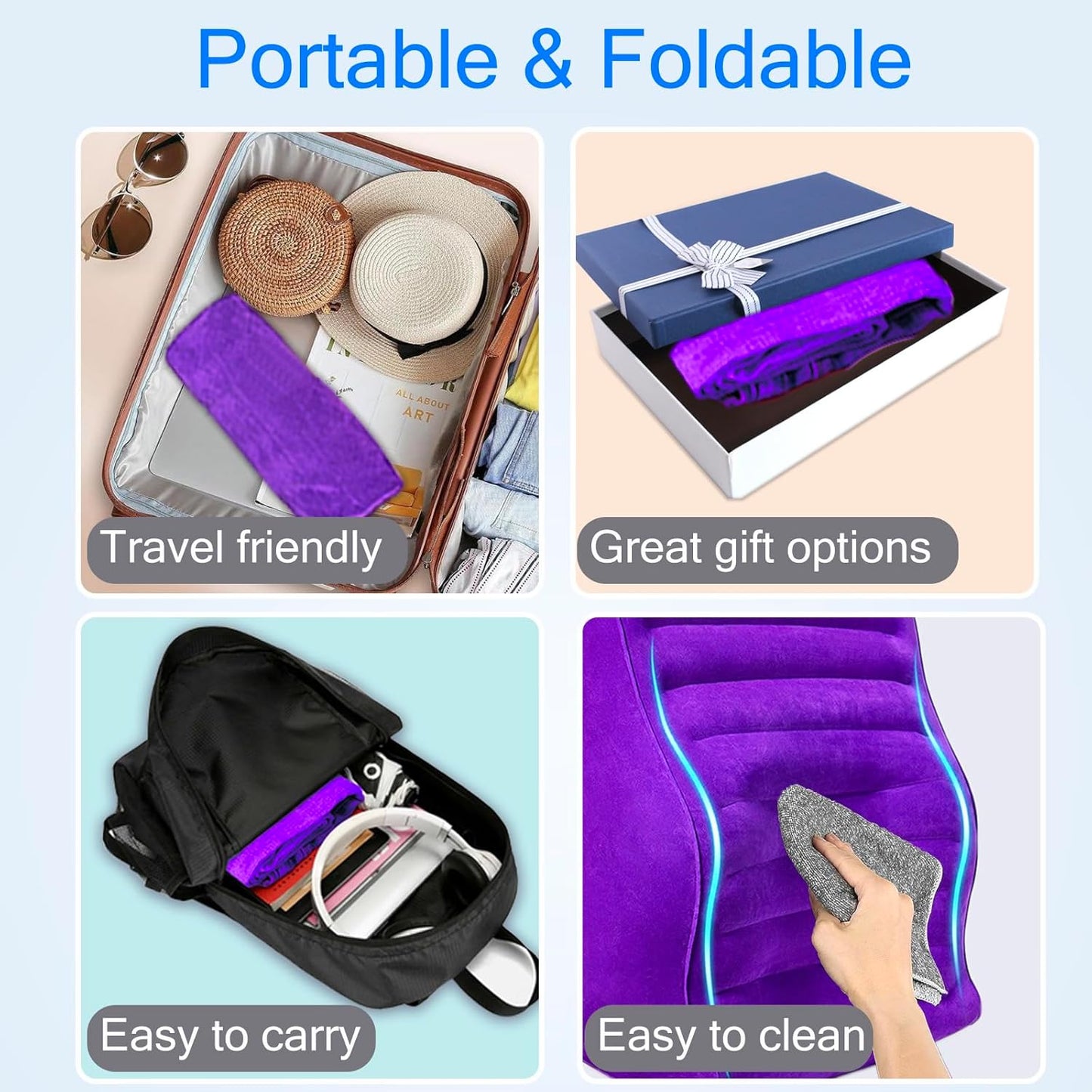 Inflatable Wedge Pillow for Traveling, Lightweight Wedge Pillow for Acid Reflux Relief, Portable Pillow Wedges for Sleeping, Blow Up Travel Pillow for Camping, Back Lumbar Support