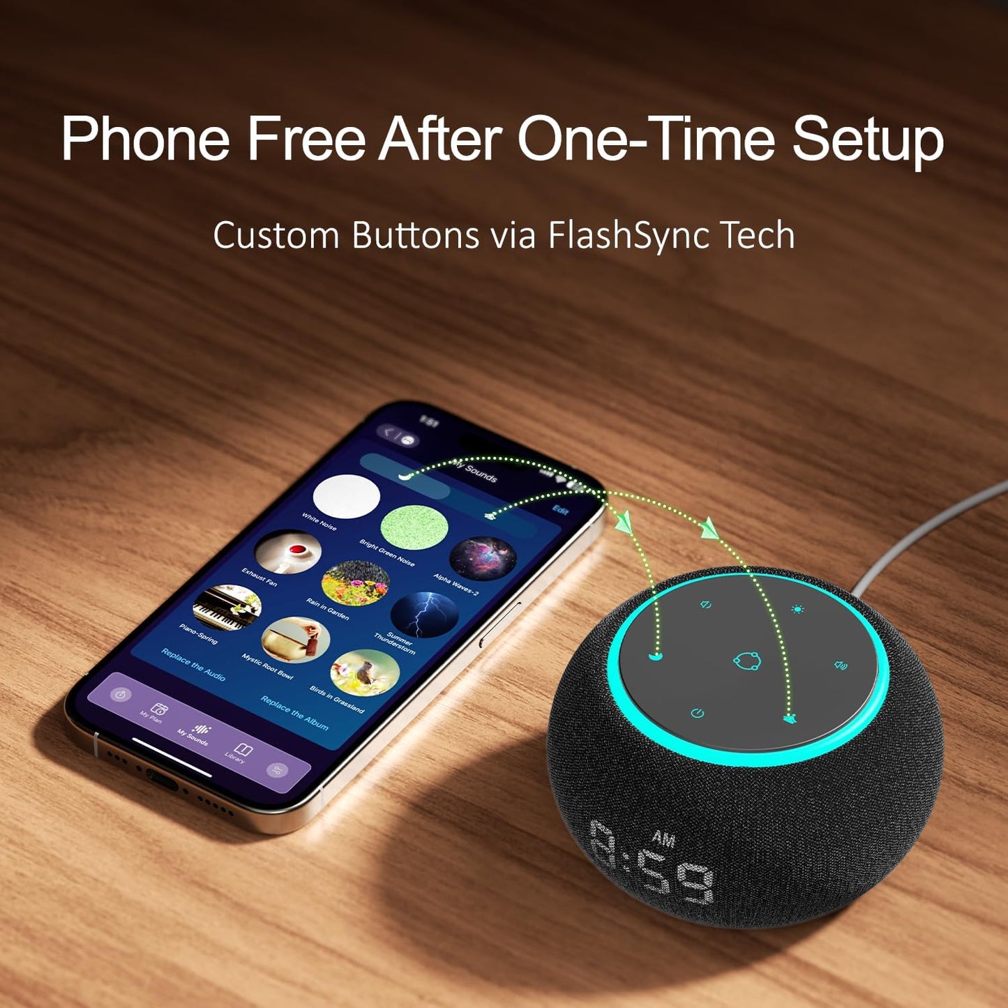 Hotmoon Alarm Clock with Sound Machine for Sleep, Luna Pro Dual-Stage Alarm, 507 Relaxing Sounds, Smart Night Light & Timer, Pink Green Brown White Noise Machine for Sleeping Adult Office Plug in