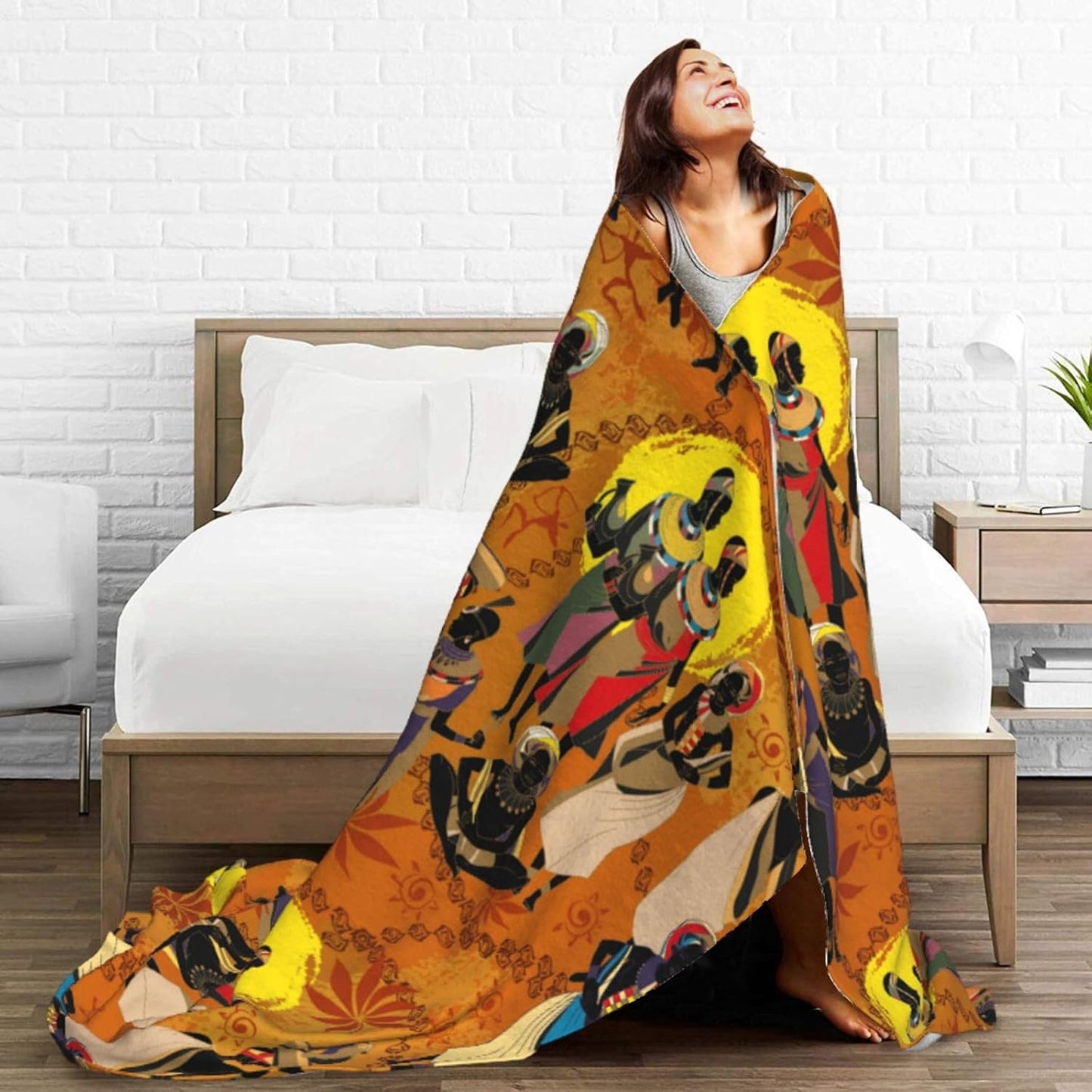 Black Women Fleece Throw Blanket Ultra Soft Cozy Ethnic African American Decorative Flannel Blanket for Home Bed Couch Chair Travel 60x50in