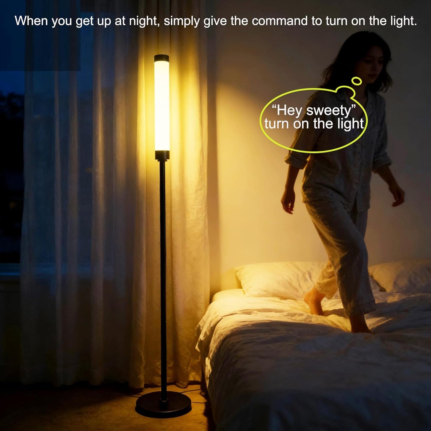 Voice-Activated Led Floor Standing Tall Lamp Custom Color Temperature Pole for Adults and Kids Indoor Bedroom Home Living Room Office (Black-Voice Control)