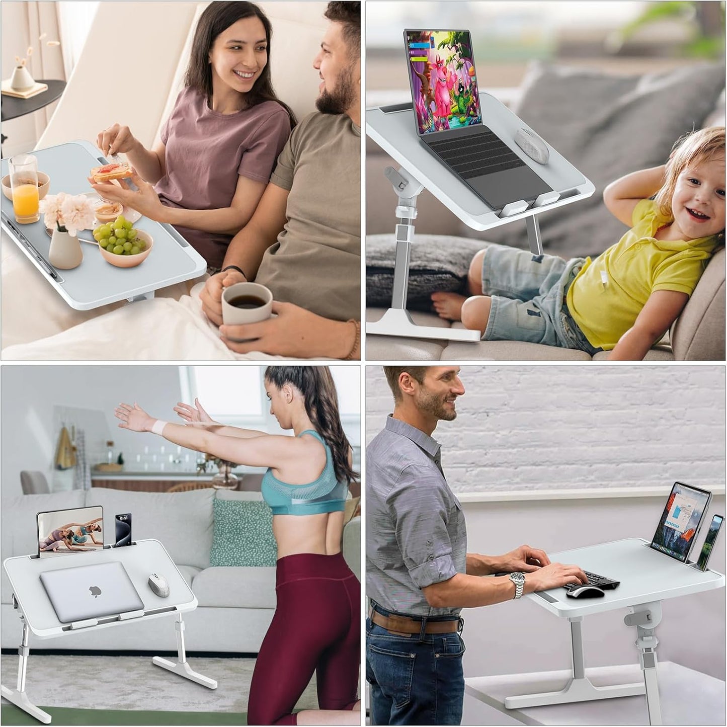 Zapuno Laptop Bed Desk, Height & Angle Adjustable Laptop Bed Tray Table Lap Stand with Tablet & Phone Slot, Light Weight Foldable Portable Lap Desk for Couch Chair Floor Desk for Adults, Kids