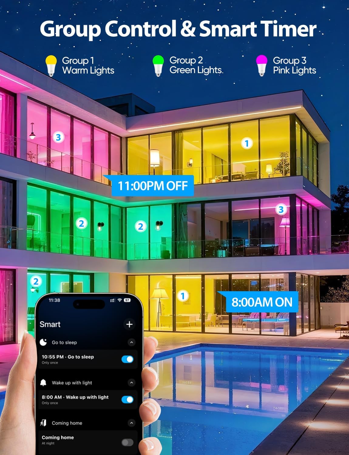 LED Smart Light Bulbs, Color Changing Light Bulb 9W, Compatible with Alexa & Google Assistant, 2.4GHz Bluetooth WiFi Light Bulbs, 16 Million Colors RGBTW A19 60W Equivalent Bulb, 800LM, 1 Pack