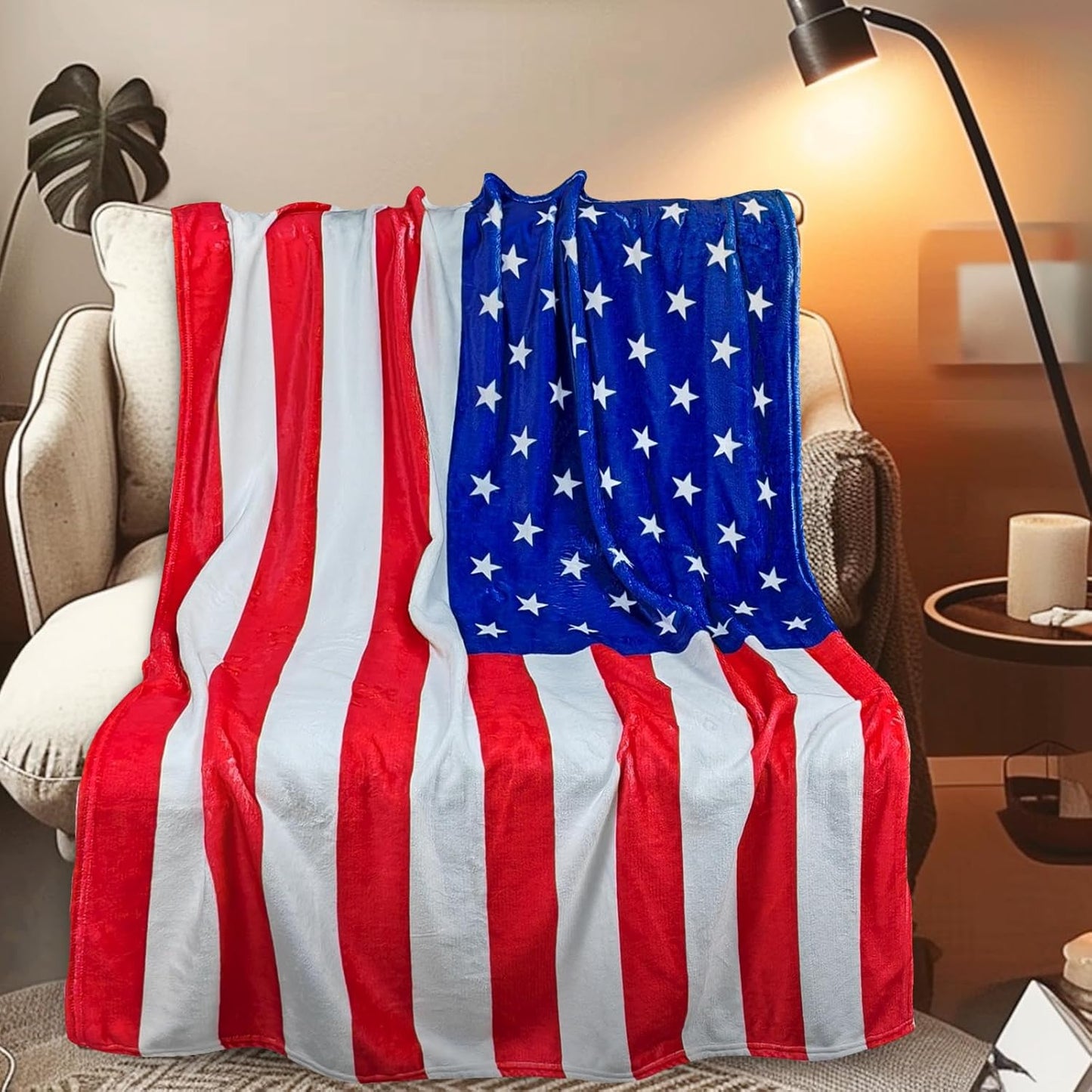 American Flag Blanket, Four Seasons Flannel Blanket Suitable for beds, Sofas, Living Rooms, Offices Reversible Soft Cozy Vintage Lightweight Throw Blanket for Women、Men、50x60 Inch (Red)