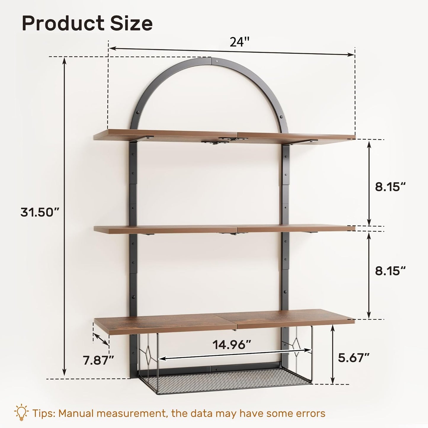 Floating Shelf for Wall- 31.5"x 24" 3+1 Tier Floating Shelves with Basket for Bathroom, Living Room,Bedroom and Kitchen Rustic Brown