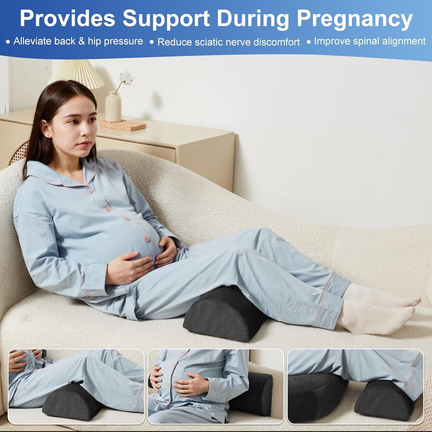 Pregnancy Pillows for Sleeping, 44.5 Inch Pregnancy Massage Pillow Full Body Pillow with Leg Pillow & Removable Cover - Support for Back, Legs, Belly, HIPS for Pregnant Women (Black)