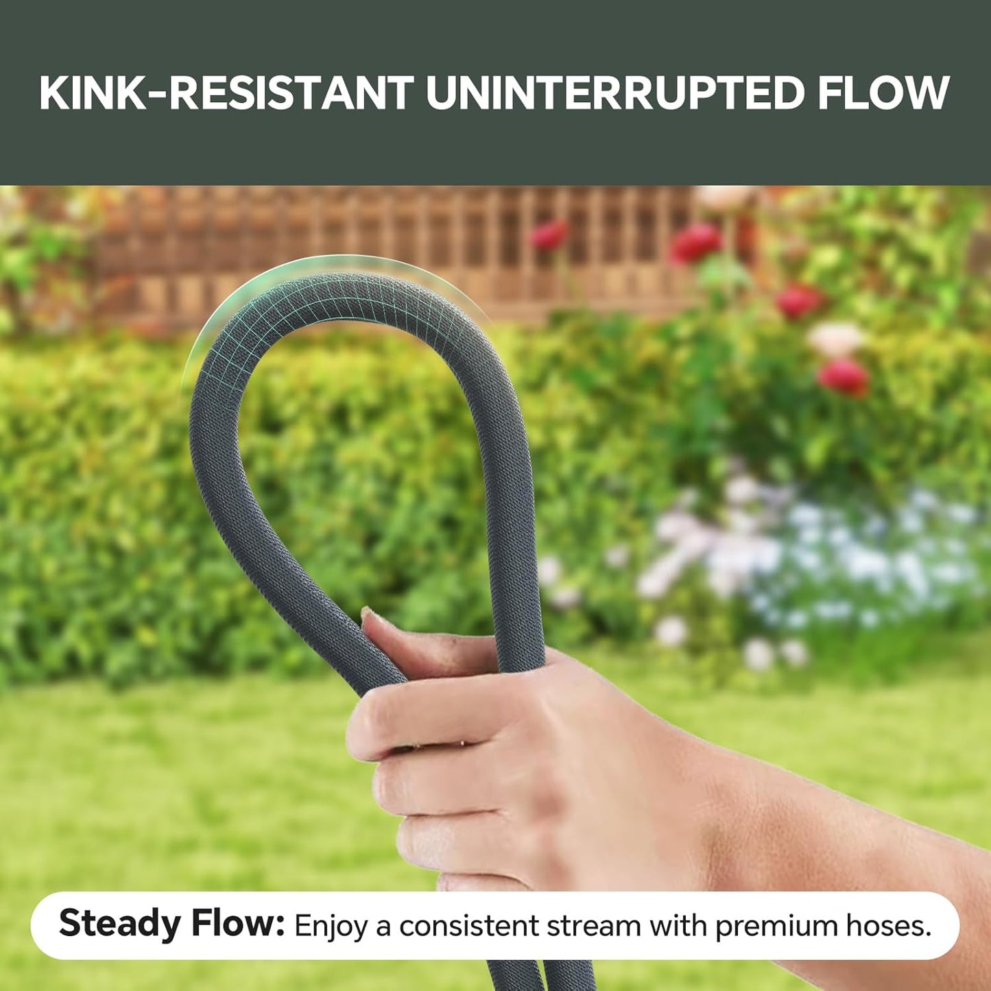 Garden Hose 100ft, Made of TPU(Not PVC), Ultra-Light & Flexible Water Hose, Non-Shrinking, Easy to Store, Drinking Water Safe Material, All-weather, Black&Gray