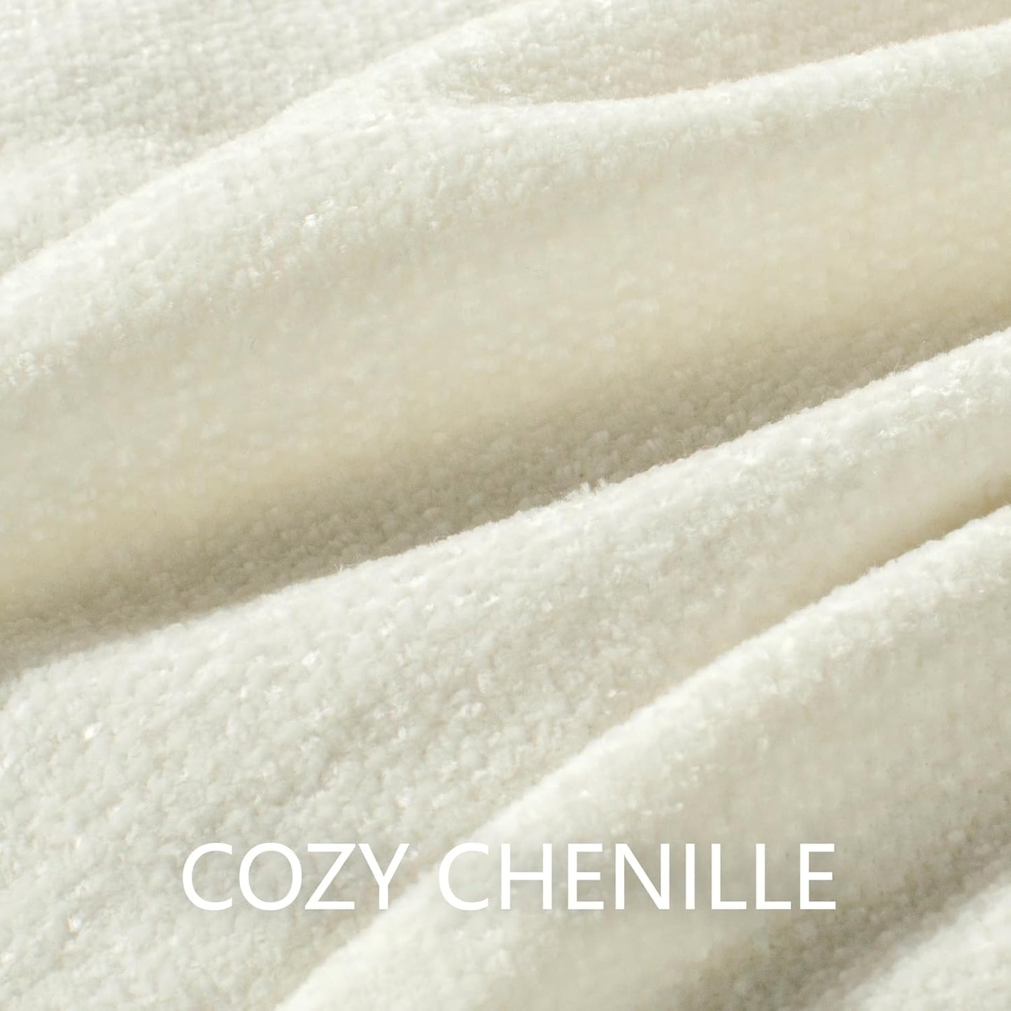 Chenille Throw Blanket for Couch 50"X 60", Soft Cozy Throws with Fringe Tassel for Bed Sofa Chair Cover, Lightweight Knitted Decorative Boho Blankets for Living Room, Ivory White