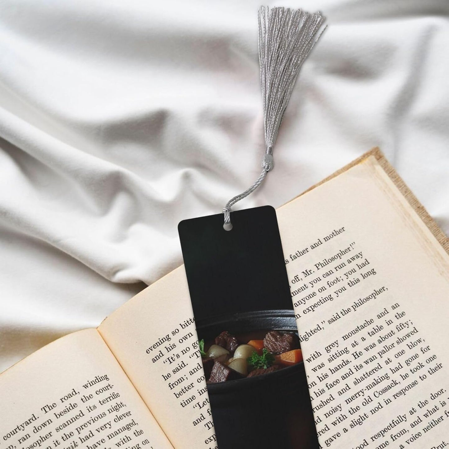 One Pot Gourmet Bookmarks Gifts for Women Men, Wooden Bookmarks for Book Lovers, Vintage Book Marks Ornaments with Tassel, Unique Personalized Reading Page Markers Gray