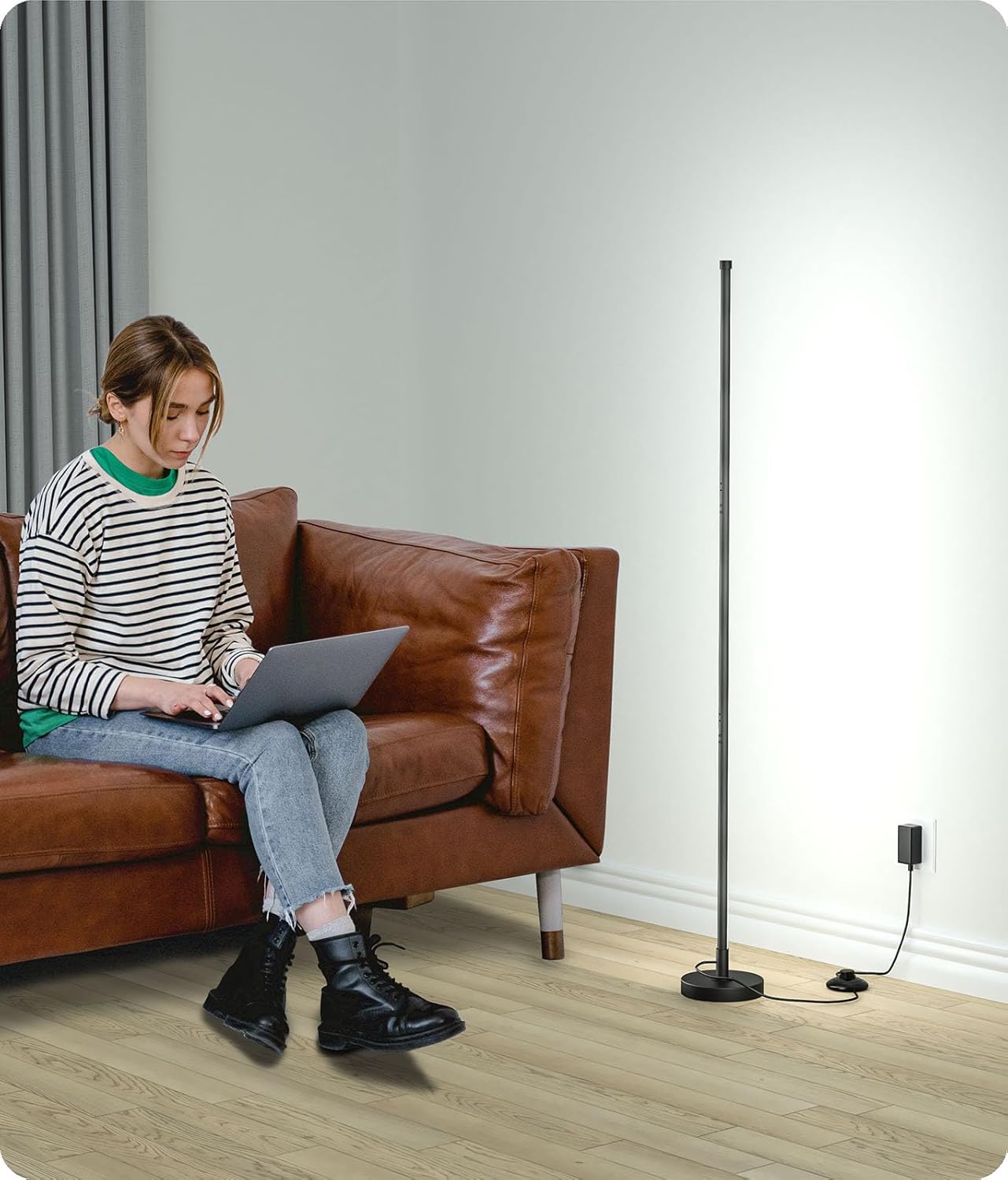 Corner Lamp, Minimalist LED Lamp with Remote Control, Dimmable Corner Light, Corner Floor Lamp Perfect for Living Room, Bedroom, Home Office, 7 Color Temperature 3000K-6000K (Black, 1 Pack)