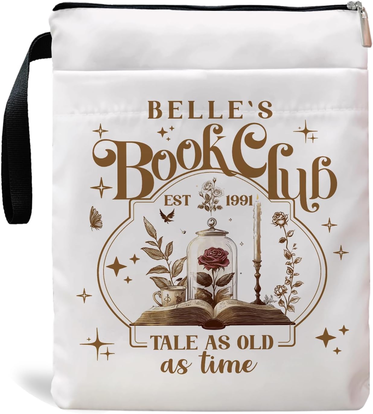 Tale As Old As Time Belle's Book Sleeve, Book Covers with Zipper, Book Lovers, Book Pouch Kindle Protector, Gifts for Women Teacher Librarian Bookworm Bookish (White-C, Large)