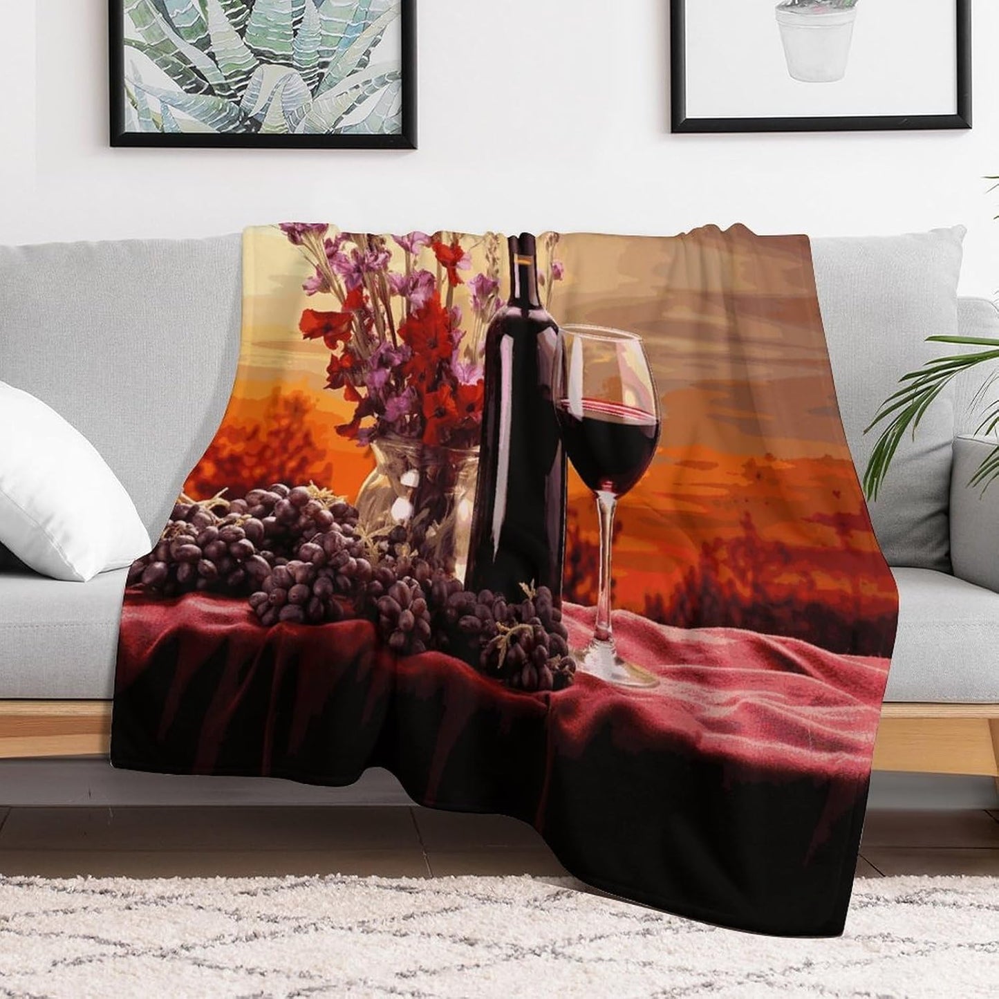 Red Wine Flower Blanket Super Soft Lightweight Throw Blanket Cute Cozy Warm Bed Blanket Decorative Fuzzy Blanket All-Season Home Decor Gift for Sofa Couch Living Room 40"*50" （100 * 130cm）