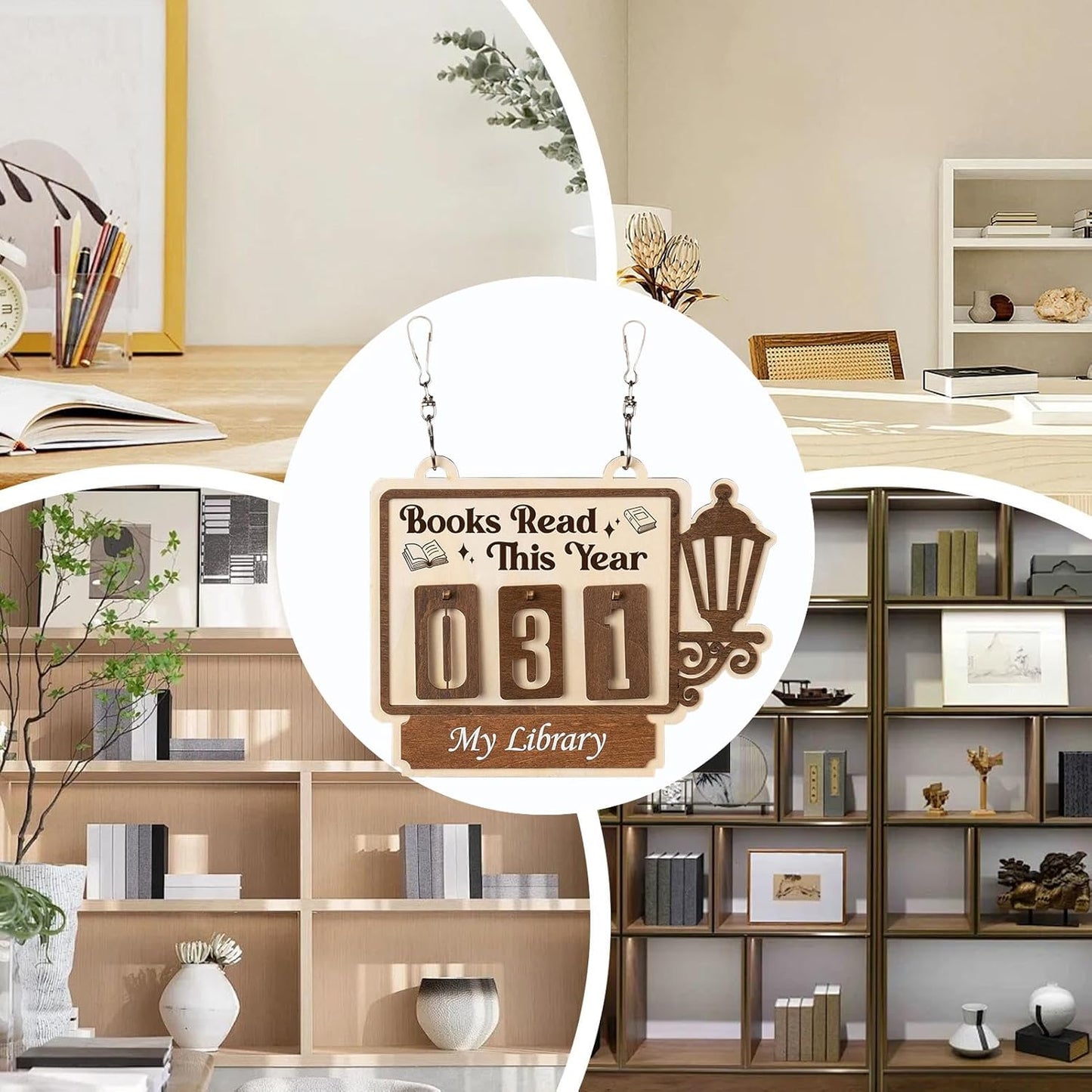 Books Read Counter, Wooden Goal Pendant Tracker, Compact Reading Counter for Students, Solid Wood Educational Book Tracker with Engraved Numbers, Book Goal Display with Hanging String, Books Read
