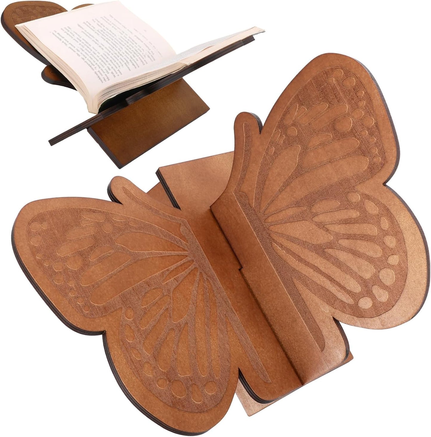 Butterfly Book Stand Gifts Wooden Open Bible Holder Adjustable Wood Bhagwat Geeta Book Stand Holiday Gifts Brown for Magazines Art Quran Textbooks